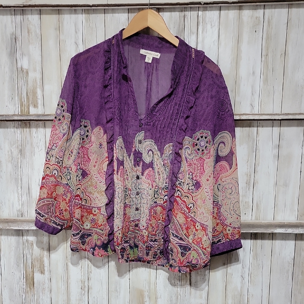 Coldwater Creek Purple Paisley Women's Top XL